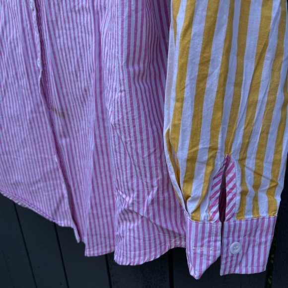 Yellow-Pink Striped Avant Garde Shirt S/M 100% Cotton Made in Japan VTG - Picture 5 of 9